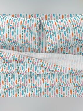 Spoonflower Queen Bed Sheet Set in Surfboards Medium Scale Watercolor Print